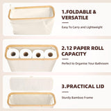 CARLA HOME Toilet Paper Storage Basket Holds Up to 12 Rolls with Bamboo Lid and Handle for RV Closet (White)
