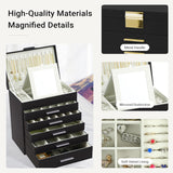 CARLA HOME  6-Layer Large Jewelry Organizer Box for Women with Mirror, Drawers, Hooks & Dividers for Rings, Necklaces, Bracelets, Ideal Gift for Women (Black)