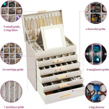 CARLA HOME  6-Layer Large Jewelry Organizer Box for Women with Mirror, Drawers, Hooks & Dividers for Rings, Necklaces, Bracelets, Ideal Gift for Women (White)