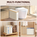 CARLA HOME 2 Pack Toilet Paper Storage Basket Holds Up to 12 Rolls with Bamboo Lid and Handle for RV Closet (White)