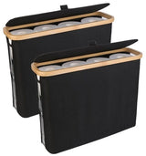Black bamboo toilet paper storage basket, 2 pack, freestanding.