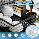 CARLA HOME 2-Tier Dish Drying Rack for Kitchen Counter with Removable Drip Tray, Utensil Holder and Cutlery Organizer (Black)