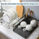 CARLA HOME 2-Tier Dish Drying Rack for Kitchen Counter with Removable Drip Tray, Utensil Holder and Cutlery Organizer (Black)
