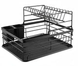 CARLA HOME 2-Tier Dish Drying Rack for Kitchen Counter with Removable Drip Tray, Utensil Holder and Cutlery Organizer (Black)