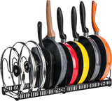 CARLA HOME Expandable Pot and Pan Organizer Rack for Cabinet with 10 Adjustable Dividers, Lid & Cookware Holder for Kitchen Pantry or Countertop Storage