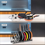 CARLA HOME Expandable Pot and Pan Organizer Rack for Cabinet with 10 Adjustable Dividers, Lid & Cookware Holder for Kitchen Pantry or Countertop Storage