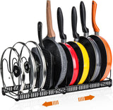 CARLA HOME Expandable Pot and Pan Organizer Rack for Cabinet with 10 Adjustable Dividers, Lid & Cookware Holder for Kitchen Pantry or Countertop Storage