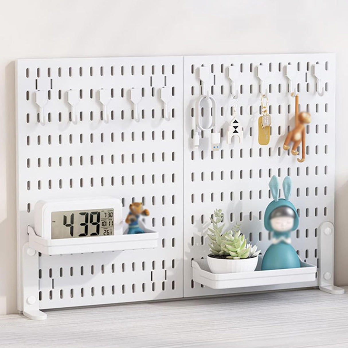 CARLA HOME 2 Pack Desk Pegboard Organizer Kit  with Hooks, Tray & Mount Ideal for Office, Gaming Setup & Home Workspace Organization (White)