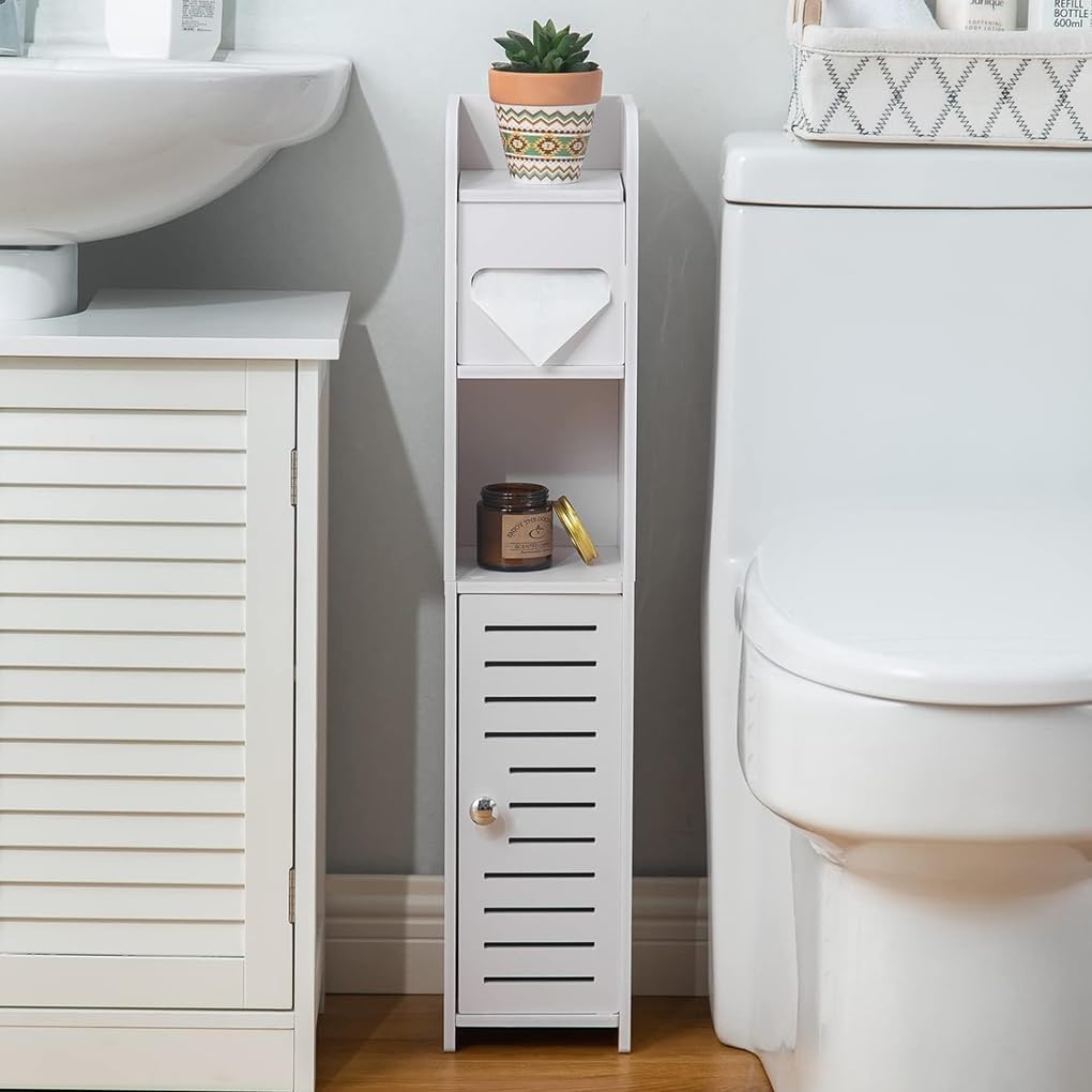 CARLA HOME Slim Bathroom Cabinet with Toilet Paper Holder for Toilet or Laundry Room