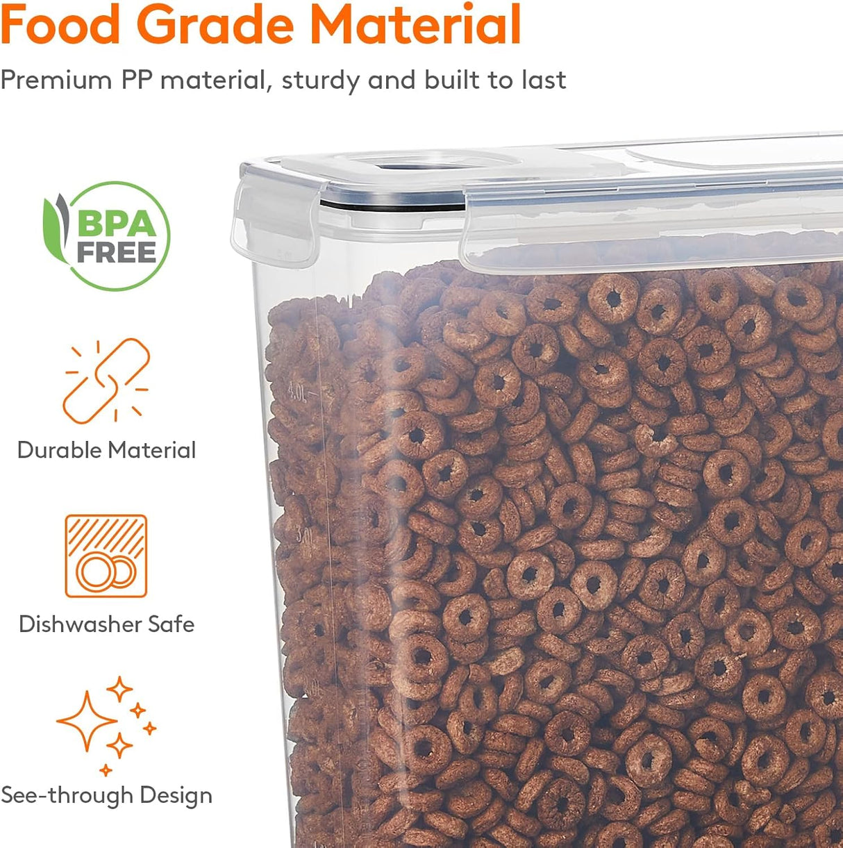 CARLA HOME Airtight Cereal Storage Containers BPA-Free Food Dispensers with Pouring Lids for Pantry & Kitchen (4 Pack 2,5L)