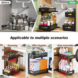 CARLA HOME 2 Pack Under Sink Organizer Pull Out Sliding Cabinet Storage Shelf with Height Adjustable for Kitchen, Bathroom or Laundry Room (Black)