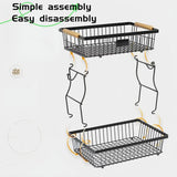 CARLA HOME 2-Tier Fruit Basket Metal Storage Bowl Kitchen Counter Organizer with Handles for Fruits, Vegetables, Snacks & Bread
