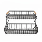 CARLA HOME 2-Tier Fruit Basket Metal Storage Bowl Kitchen Counter Organizer with Handles for Fruits, Vegetables, Snacks & Bread