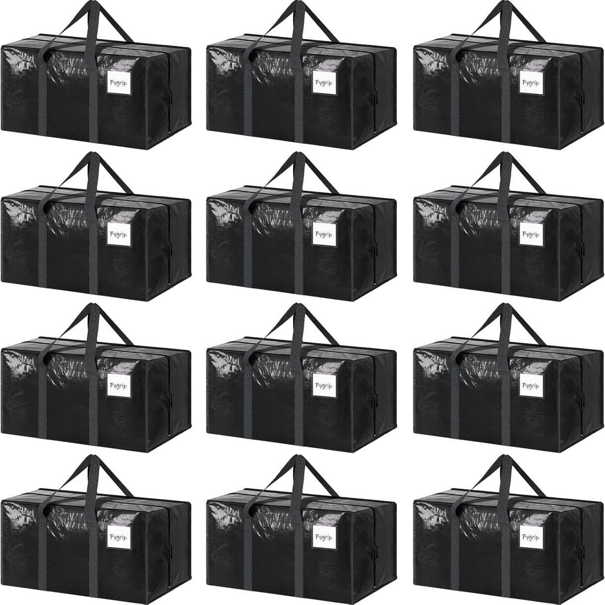 CARLA HOME 12-Pack Large Moving Storage Bags with Zippers & Handles with 95 Liters Capacity for Space Saving, Travel, Camping & Organization (Black)