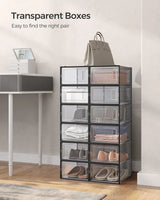 CARLA HOME 6-Pack Clear Stackable Shoe Storage Boxes - Black - Shoe Box Storage