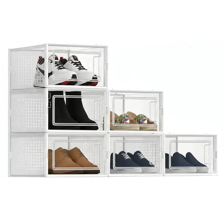 White stackable storage boxes, waterproof.