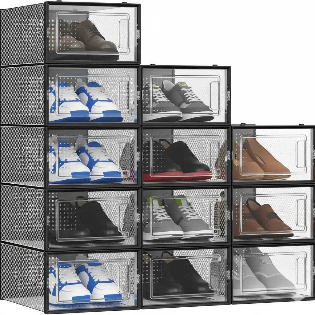 CARLA HOME 12-Pack Clear Shoe Storage Boxes - Stackable - Black - Shoe Box Storage