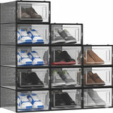 CARLA HOME 12-Pack Clear Shoe Storage Boxes - Stackable - Black - Shoe Box Storage