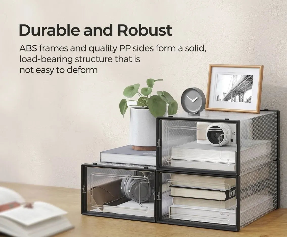 CARLA HOME 12-Pack Clear Shoe Storage Boxes - Stackable - Black - Shoe Box Storage