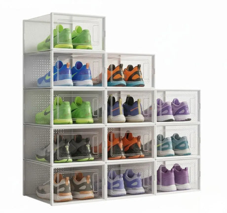 White stackable storage boxes, waterproof.