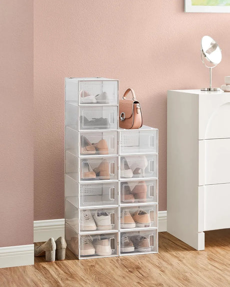 White stackable storage boxes, waterproof.