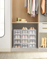 CARLA HOME 12-Pack Clear Shoe Storage Boxes - Stackable - White - Shoe Box Storage