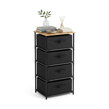 Carla Home 4 Drawer Fabric Storage Dresser Steel Frame Black Storage Rack Rustic.