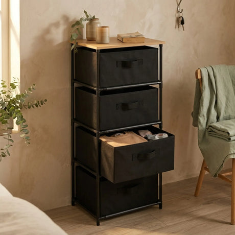 Carla Home 4 Drawer Fabric Storage Dresser Steel Frame Black Storage Rack Rustic.