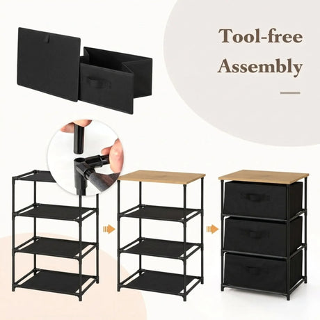 Carla Home 4 Drawer Fabric Storage Dresser Steel Frame Black Storage Rack Rustic.