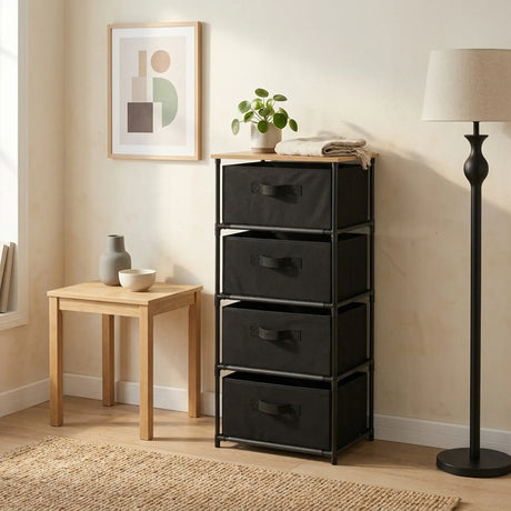 Carla Home 4 Drawer Fabric Storage Dresser Steel Frame Black Storage Rack Rustic.