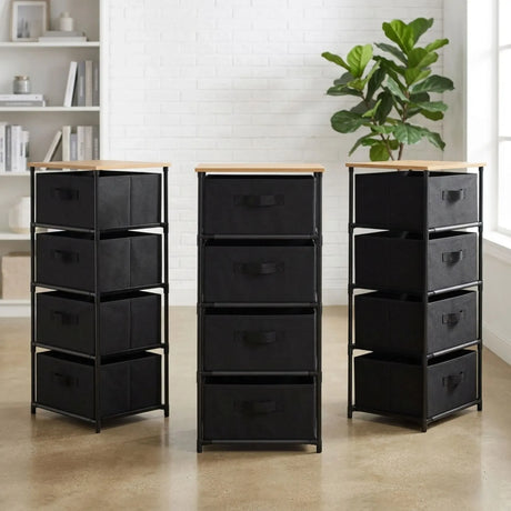 Carla Home 4 Drawer Fabric Storage Dresser Steel Frame Black Storage Rack Rustic.