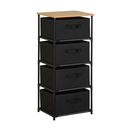 Carla Home 4 Drawer Fabric Storage Dresser Steel Frame Black Storage Rack Rustic.