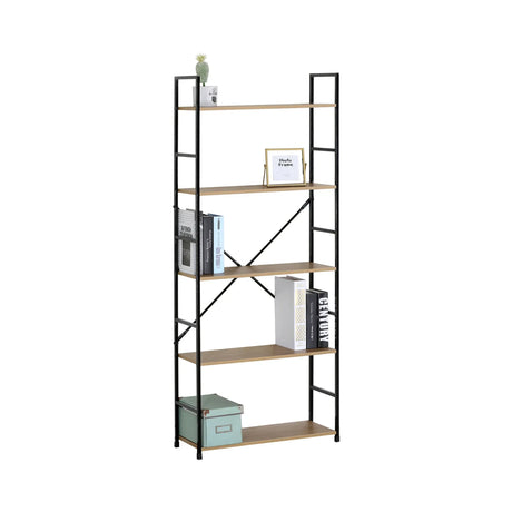 Carla Home 5 Tier Bookshelf Industrial Display Shelf Brown Rustic Steel Living Room Office.
