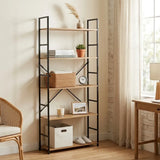 CARLA HOME 5 Tier Bookshelf - Industrial Display Shelf - Brown - Rustic - Steel - Living Room Office
