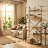 CARLA HOME 5 Tier Bookshelf - Industrial Display Shelf - Brown - Rustic - Steel - Living Room Office
