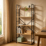 CARLA HOME 5 Tier Bookshelf - Industrial Display Shelf - Brown - Rustic - Steel - Living Room Office