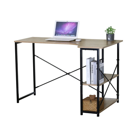 Carla Home Office Desk with 2 Shelves Metal Frame Natural 120cm Brown Rustic.
