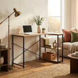 CARLA HOME Office Desk with 2 Shelves - Metal Frame - Natural - 120cm - Brown - Rustic