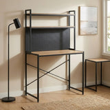 CARLA HOME Computer Desk with Hutch Shelves and Pegboard - Brown - Rustic - Steel