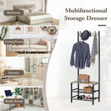 CARLA HOME Hall Tree Coat Rack with Bench - 5 Hooks - Brown - Rustic - Garment Rack