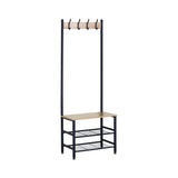 CARLA HOME Hall Tree Coat Rack with Bench - 5 Hooks - Brown - Rustic - Garment Rack