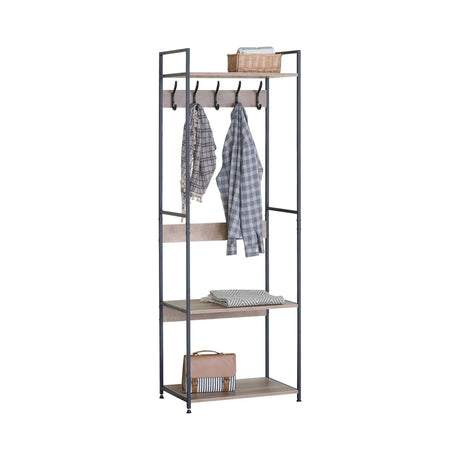 Carla Home Freestanding Garment Rack 5 Hooks 4 Shelves Brown Rustic Steel.