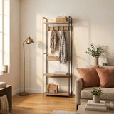 CARLA HOME Freestanding Garment Rack - 5 Hooks 4 Shelves - Brown - Rustic - Steel