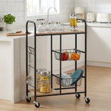 CARLA HOME Kitchen Trolley Cart with Wire Baskets - Brown - Rustic - Steel - Kitchen Rolling Cart