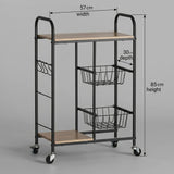 CARLA HOME Kitchen Trolley Cart with Wire Baskets - Brown - Rustic - Steel - Kitchen Rolling Cart