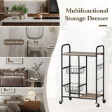 CARLA HOME Kitchen Trolley Cart with Wire Baskets - Brown - Rustic - Steel - Kitchen Rolling Cart