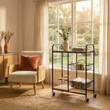 CARLA HOME Kitchen Trolley Cart with Wire Baskets - Brown - Rustic - Steel - Kitchen Rolling Cart