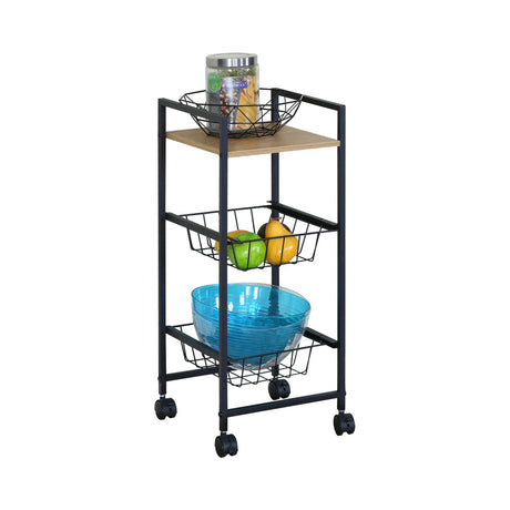 Carla Home 3 Tier Rolling Kitchen Trolley Cart Rustic Brown Steel Kitchen Rolling Cart.