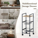 CARLA HOME 3 Tier Rolling Kitchen Trolley Cart - Rustic Brown - Steel - Kitchen Rolling Cart