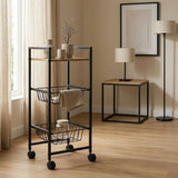 CARLA HOME 3 Tier Rolling Kitchen Trolley Cart - Rustic Brown - Steel - Kitchen Rolling Cart